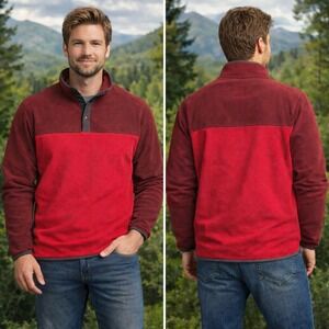 Lands' End Blake Shelton Red Fleece Pullover Men's XL Tall 44–48 Snap Neck